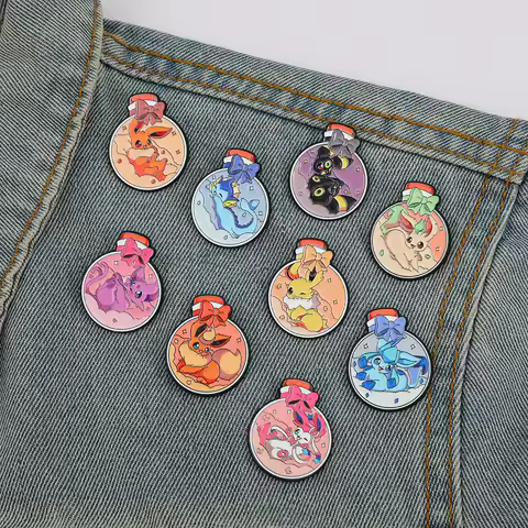 9 Pcs Creativity Wish Bottle Brooch Funny Cute Eevee Cartoon Enamel Pin Metal Badge Jewelry Clothing