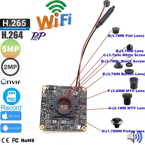 Mini Wifi 2MP 1080P 5MP HD P2P Size 38*38mm Audio Wireless IP Camera Module SD Card Slot For Home CC