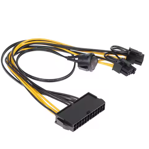 NEW SALE 24Pin to Dual 6+2 Pin 8 Pin with on Off Switch Cable 6Pin 8Pin Male to 24 Pin