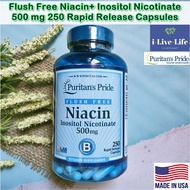 ไนอะซิน วิตามินบี 3 Flush Free Niacin+ Inositol Nicotinate 500 mg 250 Rapid Release Capsules - Puritan's Pride B-3
