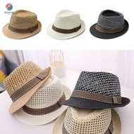 EMERAY Straw Fedora Hat, Trilby Straw Sun Cap,  Short Brim Breathable Floral Hat Man