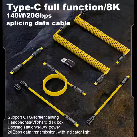 USB C Cable Portable Data Cord 140W Power Delivery Cable Fasting Charging Data Transmission Cable 8K