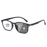 2041 Cyxus Reading Glasses Photochromic 40Years+ AntiBlue Light Long Square Frame Multifocal Unisex(