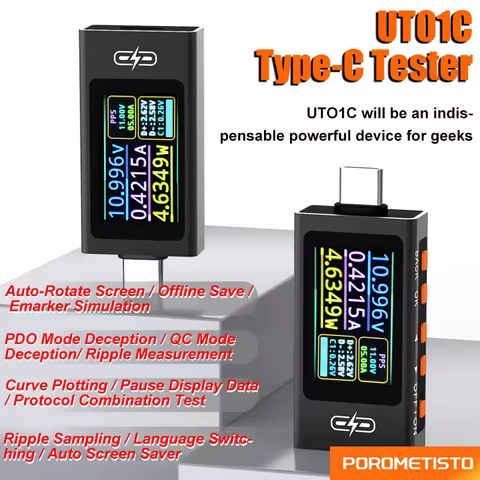 UT01C 4-30V 0-12A Type-C Tester Current Voltage Monitor Voltmeter Ammeter Fast Charge Trigger PD3.1/