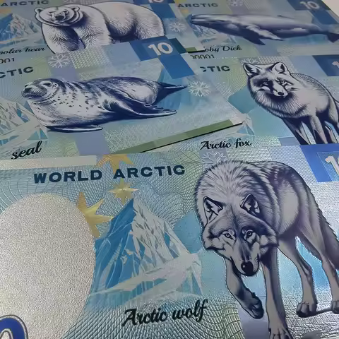 World Arctic Animals Silver Plated Banknote Arctic Fox Plastic Colorful Commemorative Banknote Craft
