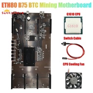 ETH80 B75 BTC Mining Motherboard+G1610 CPU+Fan+Switch Cable 8XPCIE 16X LGA1155 Support 1660 2070 3090 Graphics Card