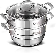 DPWH 304 Steamer Stainless Steel Double 2 Layer 3 Layer Household Thick Gas Induction Cooker Household Steamed Steamed Buns Soup Pot (Color : Metallic, Size : 26cm)