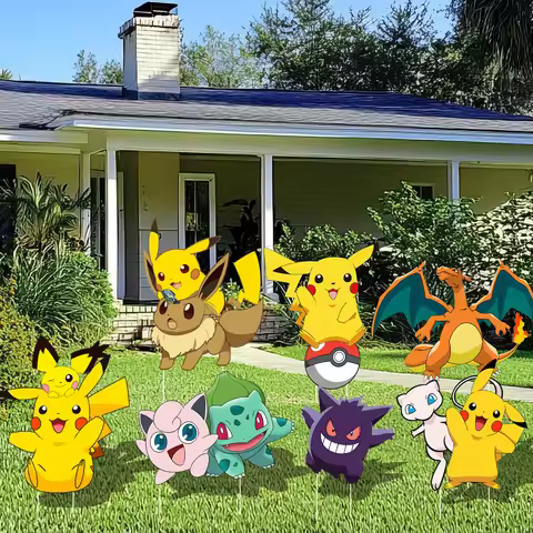 Pokemon Themed Yard Signs,8pcs Pokemon Yard Signs with Stakes for Pokemon Party Decorations Supplies