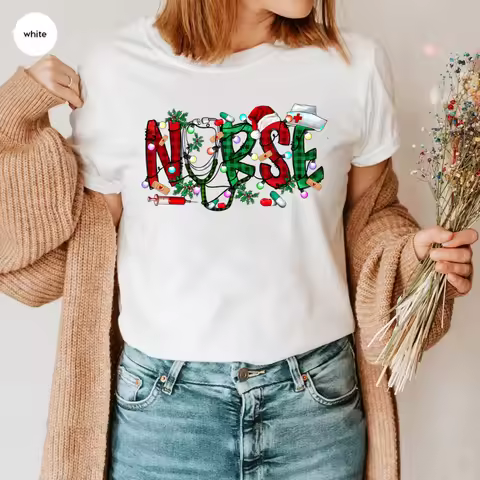 Christmas Nursing T-shirt Nursing School Shirt Nurse Christmas 2023 Tees Xmas Party Shirts Lit It Up