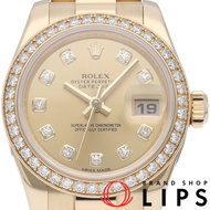 勞力士 Datejust 女士腕錶，鑲鑽錶圈，10 顆鑽石，Datejust 女士腕錶 179138G，帶錶盒、保固卡，K18YG 黃金錶殼，顏色錶盤，成色極佳 [二手]
