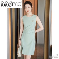 RYRYSTYLE ชุดทำงานผู้หญิงเดรสเข้ารูปมืออาชีพสไตล์ไร้แขนไหล่ Dress Model Baru 595