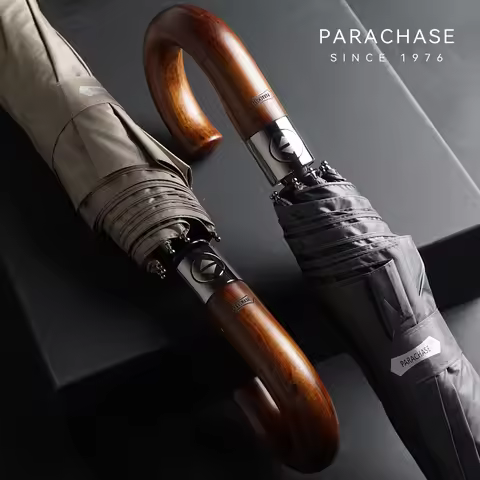 Wooden Umbrella Men, Parachase Large Automatic Folding Umbrella Rain, Luxury Big Umbrellas Windproof