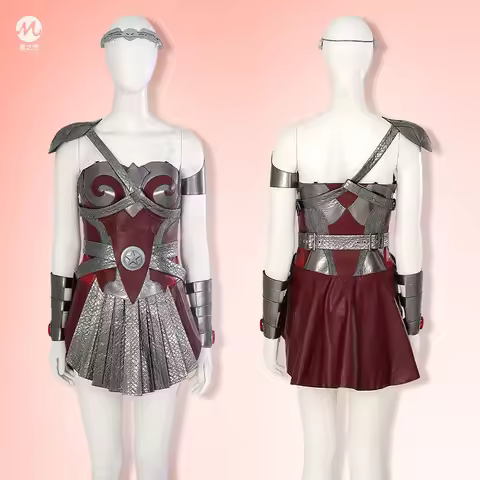 Popular Superhero TV Series Queen Maeve Cosplay Costume Red Silver Armor Dress Full Set with Headban