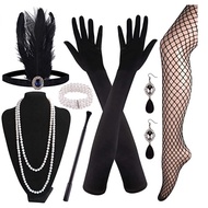 1920s Flapper Accessories Gatsby Costume Accessories Set 20s Flapper Headband Pearl Necklace Gloves 