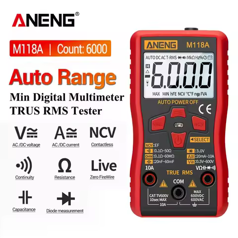 ANENG M118A Digital Mini Multimeter Tester Auto Mmultimetro True Rms Tranistor Meter with NCV Data H