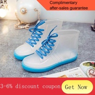 YQ61 Jelly Transparent Non-Slip Fashion Rain Boots Waterproof Rain Boots Rubber Shoes Shoe Cover Women's Short Adult Kor