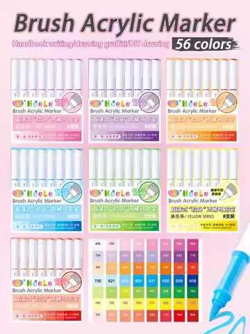 Hdele 8/56 colors Brush Acrylic Marker Pen Set,DIY Hand Drawn,Graffiti Paint Pens,Writing Painting D