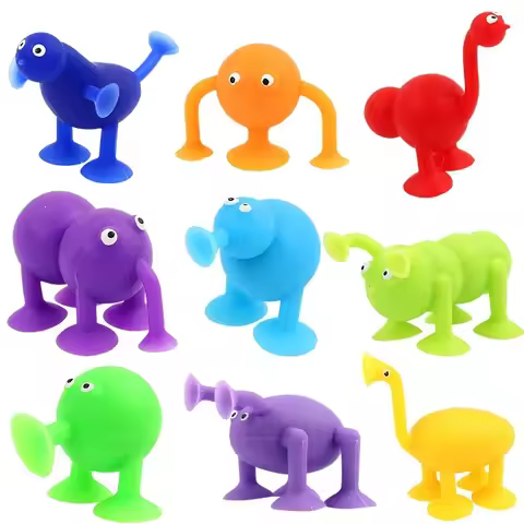 9PCS Animal Suction Cup Fidget Toys Silicone Sensory Play Airplane Car Window Travel Road Trip Party