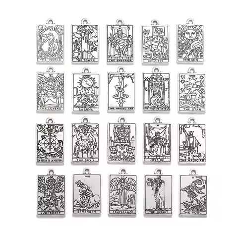 5pcs 20Styles Retro Style Witch Divination Tarot Card Tag Alloy Pendant DIY Charms Necklace Bracelet