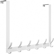 Over Door Hook Rack, White Over The Door Hanger,15 Inch Rail with 6 Hooks, Fits 1.75 Inch Doors（1Pac