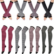 Ladies Girls Striped Arm Sleeve Warm Knee Socks Sweet Cute Plus Size Over Knee Socks Arm Sleeve Glov