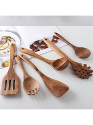 6入組炊具木匙套裝-必備的木製炊具套裝-炒鍋鏟，義大利麵匙等