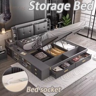 TANH Storage Bed Foldable bed Solid Wooden Bed Frame Tatami Storage Double Bed Single Bed Double Bed
