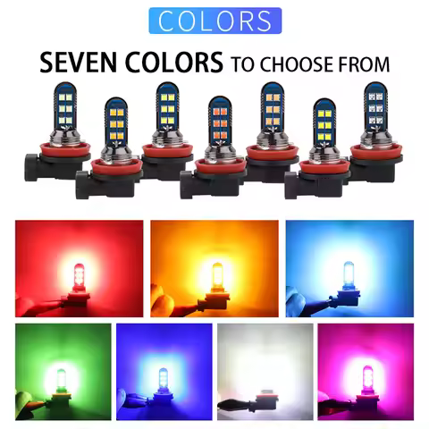 2Pcs 7 Colors Green Orange H7 H11 H8 HB4 9006 H27 881 880 H3 High Quality LED Bulbs Auto Fog Lamps C