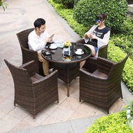Outdoor table and chair combination leisure courtyard table and chair balcony garden rattan table an