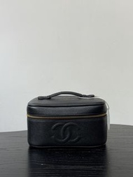 90%New二手Chanel caviar vanity case 中古 vintage香奈兒黑金魚子醬化妝盒 化妝包