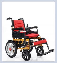 找得 - 可折疊電動老人輪椅多色可選輕便帶卡扣16寸實心胎電輪椅手推車（紅色 12A鉛酸電池 不包安裝）34002