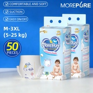 More Pure 50pcs Baby Lampin Pakai Buang Baby Diaper Pants Tape Premium Baby Diaper M-XXL New Look Mo