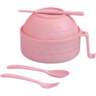 Microwave Ramen Bowl, Soup Box with Lid, 6 Sets Set Wheat Straw Bowl Set Handle Bowl, 33oz Ramen Bow