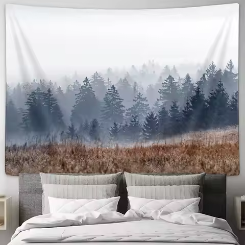 Forest Tapestry Nature Wall Hanging Woodland Landscape Home Decor Mountain Vista Room Divider Backdr