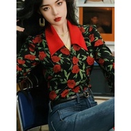 Style Retro Long Sleeve Shirt Women s 2025 New Design Sense Niche Printing High end Sense All match 