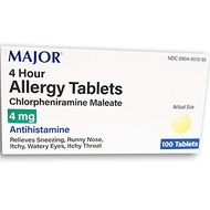 MAJOR ALLERGY 4MG TAB CHLORPHENIRAMINE MALEATE-4 MG Yellow 100 TABLETS UPC 309040012593 Pharmaceutic