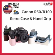 Canon R50 R100 Retro Leather Camera Case with Hand Grip for Canon R50 Protective Housing