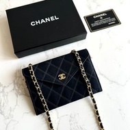 絕版中古包 Chanel 黑色絲絹水鑽斜背包 單肩包 錢包 側背包 中古