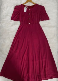 Đầm maxi form dài đính nẹp phối bèo đính nút tay phồng Misa - MS0297