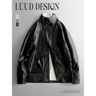 LUUUD Melade Black Motorcycle PU Leather Jacket Men Handsome Ruffian Handsome Stand-Up Collar Pilot 