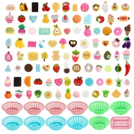 ONEST 112 Pieces Mini Shopping Basket Miniature Food Drink Bottle Supermarket Plastic Basket Toys Do