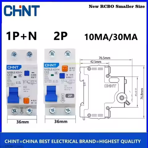 CHINT NXBLE-63YH 1P+N 2P 10MA 30MA Small Size RCBO Residual Current Circuit Breaker With Overload Pr