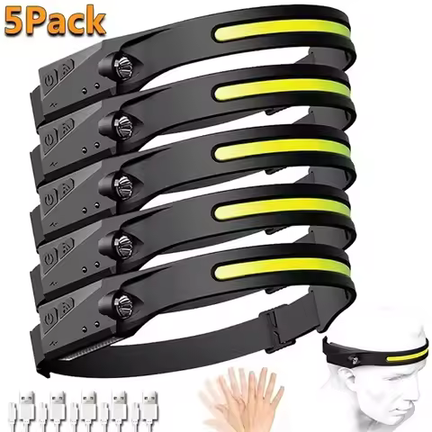 1-5PC Sensor Headlamp LED Head Flashlight Rechargeable Headlight Head Torch Builtin Battery 5Light M