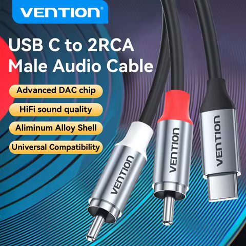 Vention New DAC USB Type C to 2 RCA Plug Adapter Cable for Phone Tablet Laptop Male to Male Y RCA Sp