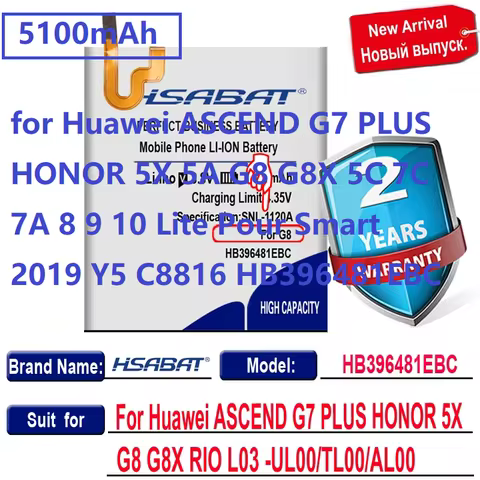 5100mAh Battery for Huawei ASCEND G7 PLUS HONOR 5X 5A G8 G8X 5C 7C 7A 8 9 10 Lite Pour Smart 2019 Y5
