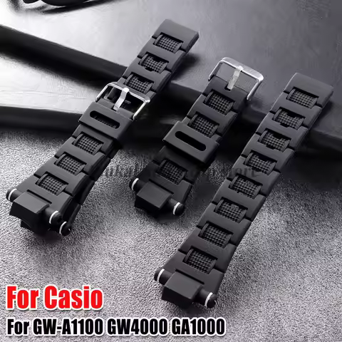 Resin Silicone Soft Strap for Casio Watch Band 15mm for GW-A1100 GW4000 GA1000 Replacement Men Sport