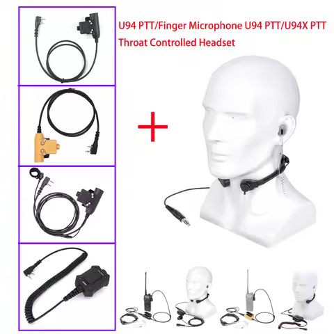 YiNiTone TK U94 PTT Button + 7.1 Throat Mic Headset Compatible with Baofeng BF-888S, UV-5R UV-32 Qua