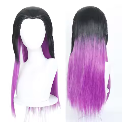 Women Halloween Carnival Party Game Valorant Reyna Cosplay Black Purple Long Wig