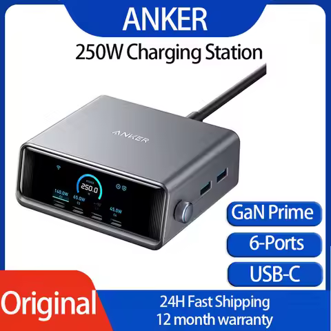 100% Original Anker Prime Charger, 250W 6-Port GaN Charging Station Fast Charging USB C Charger Adap