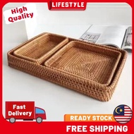 👉Ready stock👈LIFESTYLE 1Set Handmade Rattan Wicker Basket Rectangular Fruit Tea Snack Bread Picnic Cosmetic Storage Bo